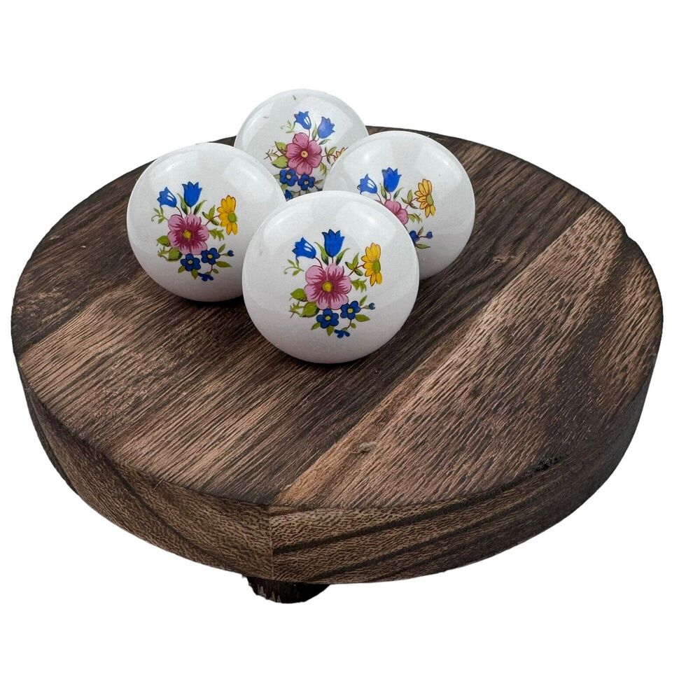 Porcelain Floral Cabinet Drawer Knobs Pulls 1 3/8" Farmhouse Vintage Lot of 4